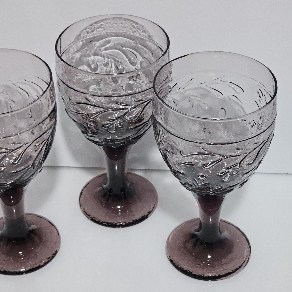 3 Libbey Glass Garden Vine Violet Goblets 7" water ice tea glasses 16oz embossed - Picture 6 of 6